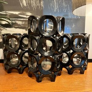 Black Wood & Glass Candle Holders Set/3